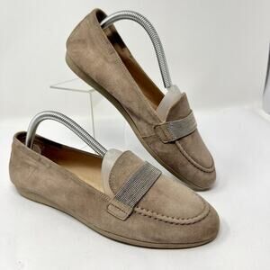 Hispanitas Women’s Taupe Suede Slip On Comfort Loafers Flats Size 40/10 Spain